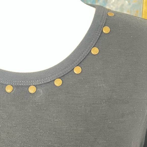 St. John Women's Black Studded Shirt Top with Short Sleeves, Size M - Picture 3 of 5